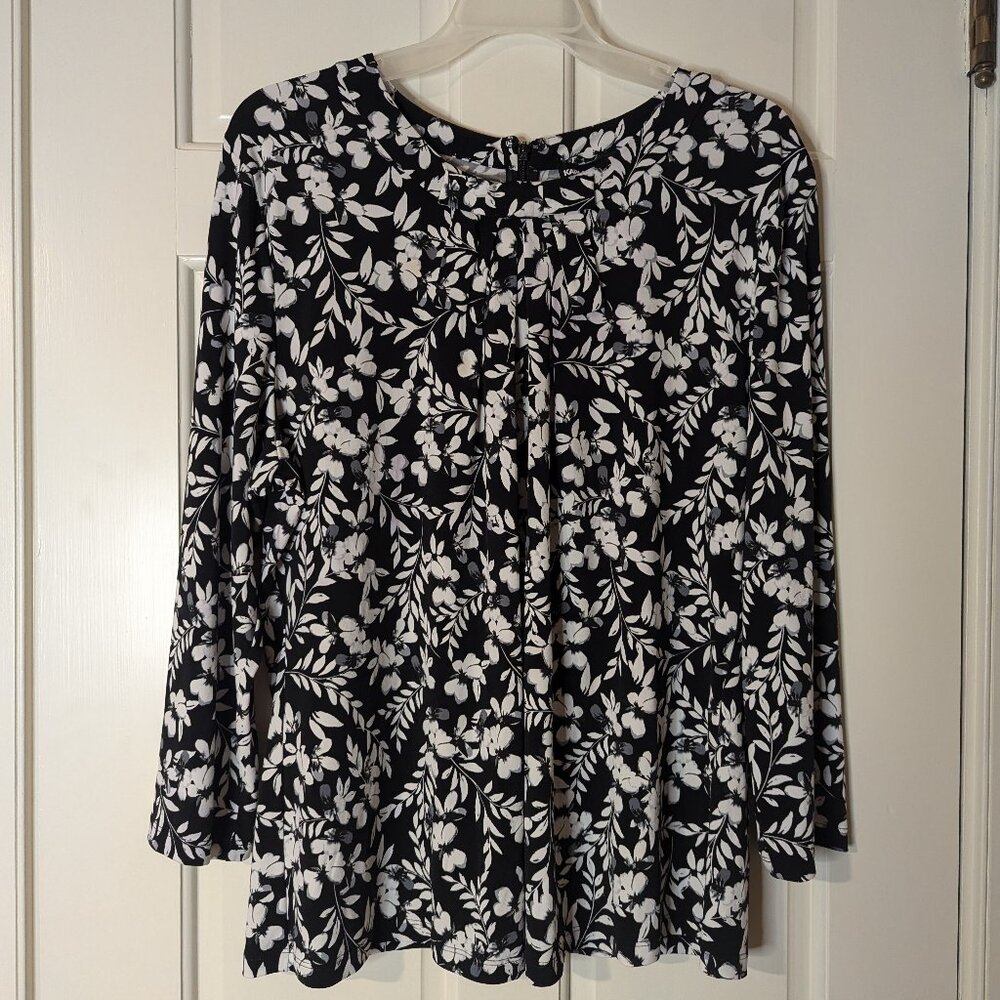 Karl Lagerfeld Paris - Black and white floral long sleeve blouse - Size XL